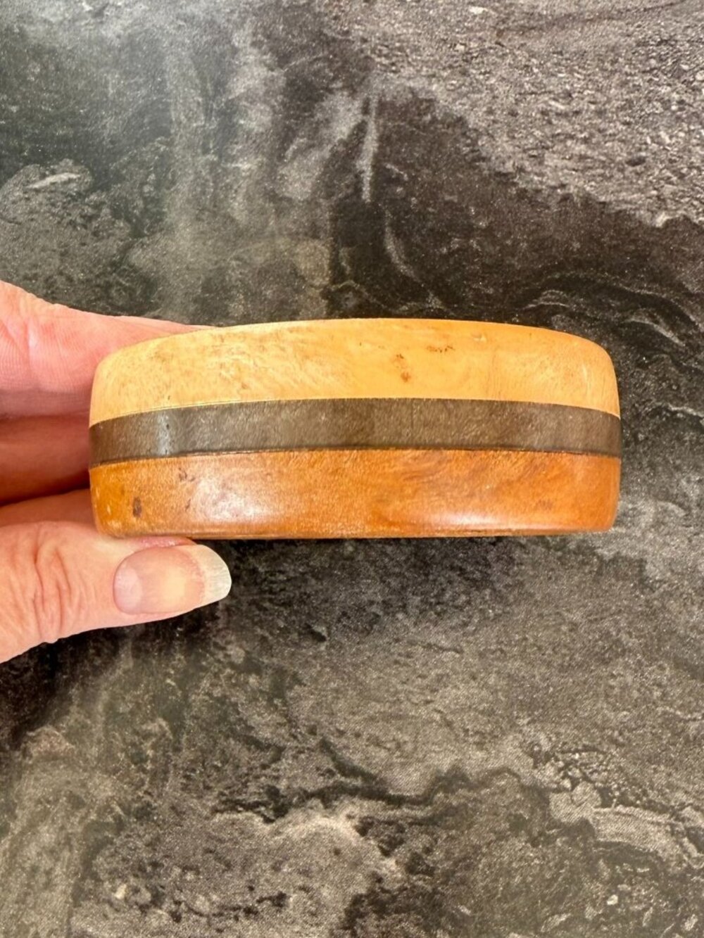 Wood Bangle Bracelet 275 Inch Organic Modern Two Tone Artisan Jewelry - Picture 6 of 12